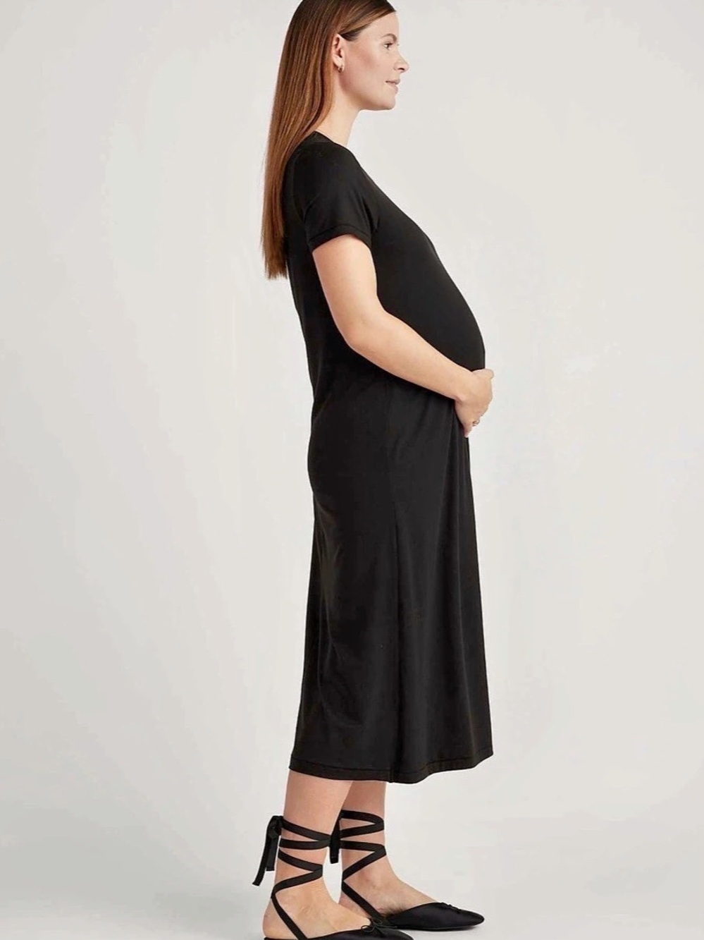 NWOT Quince Bamboo Jersey Maternity & Nursing T-Shirt Dress Midi Black Medium